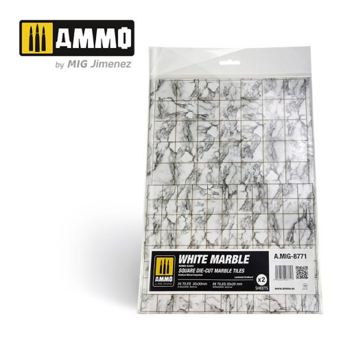 AMMO White Marble. Square Die-cut Marble Tiles - 2 pcs (A.MIG-8771)