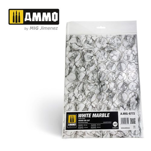 AMMO White Marble. Round Die-cut for Bases for Wargames - 2 pcs (A.MIG-8772)