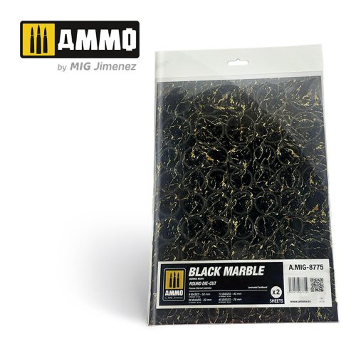 AMMO Black Marble. Round Die-cut for Bases for Wargames - 2 pcs (A.MIG-8775)