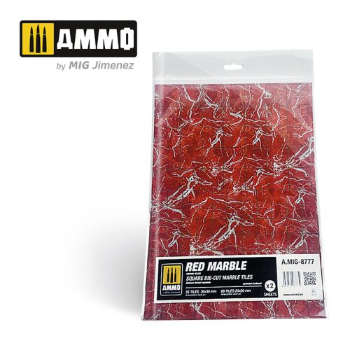 AMMO Red Marble. Square Die-cut Marble Tiles - 2 pcs (A.MIG-8777)