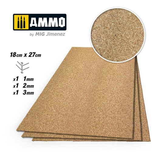 AMMO CREATE CORK Fine Grain Mix (1mm, 2mm and 3mm) - 1 pc. each size (A.MIG-8838)