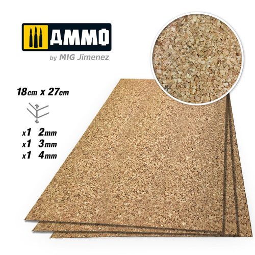 AMMO CREATE CORK Medium Grain Mix (2mm, 3mm and 4mm) - 1 pc. Each Size (A.MIG-8842)