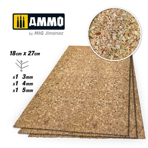 AMMO CREATE CORK Thick Grain Mix (3mm, 4mm and 5mm) - 1 pc. Each Size (A.MIG-8846)