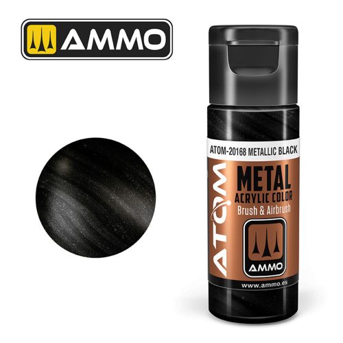 AMMO ATOM METALLIC Black Acrylic Paint 20 ml (ATOM-20168)