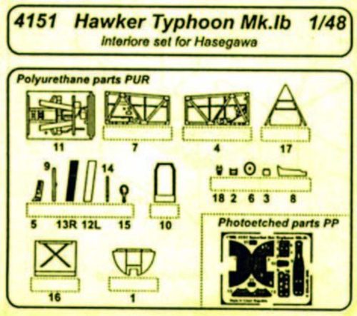 CMK Hawker Typhoon Mk.Ib  Interior Set für Hasegawa-Bausatz  (129-4151)