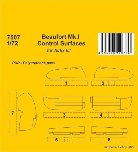 CMK Beaufort Mk.I Control Surfaces 1/72 / for Airfix kit 1:72 (129-7507)
