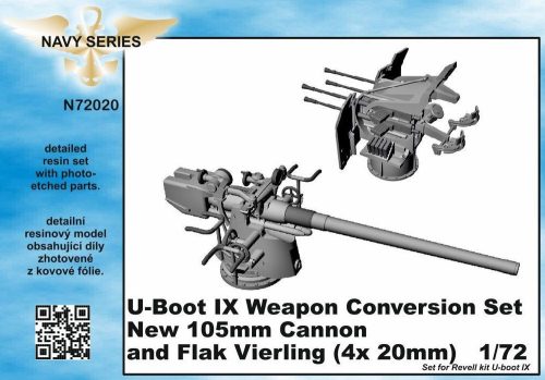 CMK U-Boot IX Weapon Conversion set-new105mm cannon a.Flak Vierling f.Revell kit 1:72 (129-N72020)