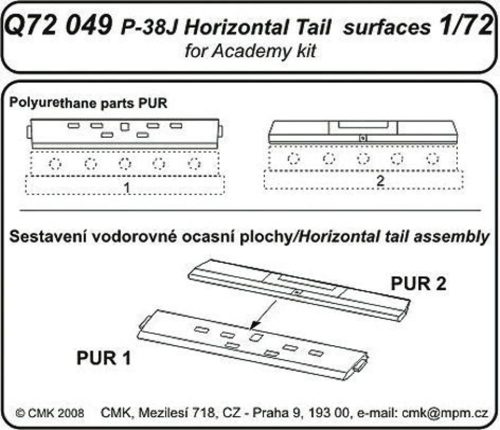 CMK P-38J Lightning Tail horizontal surfaces für Academy Bausatz  (129-Q72049)