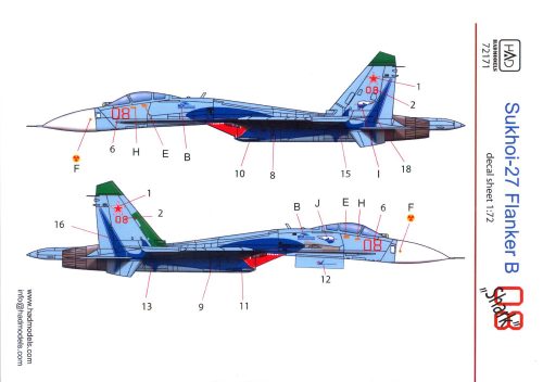 HADmodels Su-27 (Russian 08 Shark) 1:72 matrica (72171)