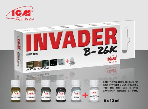 ICM Acrylic paint set for Invader B-26K and other Vietnam aircraft 6 x12 ml  (3007)