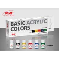 ICM Acrylic paint set Basic acrylic colors 6 x12 ml  (3010)