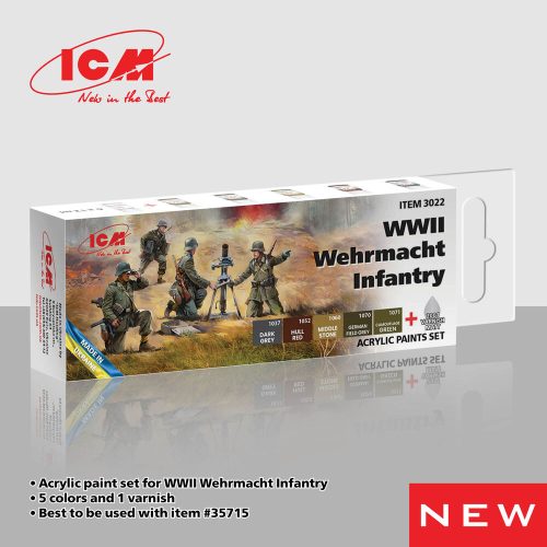 ICM Acrylic Paint Set for WWII Wehrmacht Infantry 6 x 12 ml  (3022)