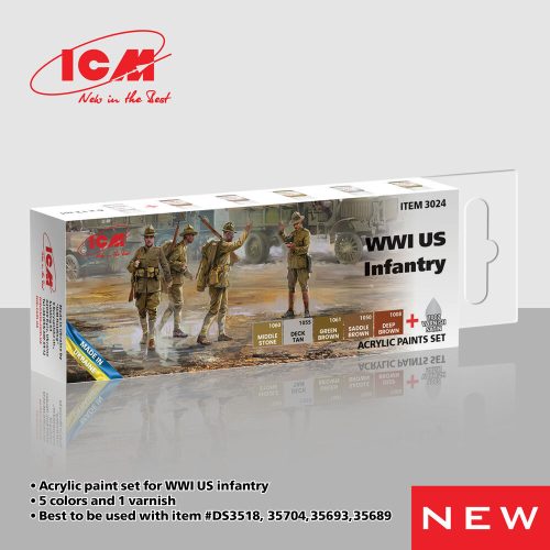 ICM Acrylic Paint Set for WWI US Infantry 6 x 12 ml  (3024)