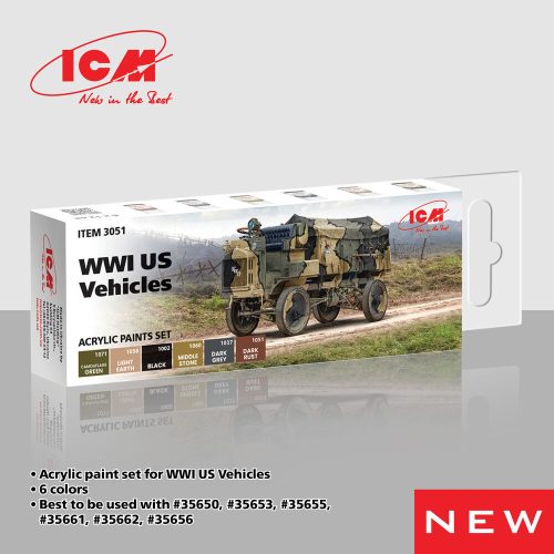 ICM Acrylic Paint Set for WWI US military vehicles 6 x12 ml (3051)