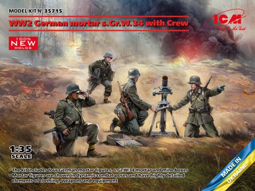 ICM WW2 German mortar GrW 34 w.Crew (mortar a.4 figures)(100% new molds) 1:35 (35715)