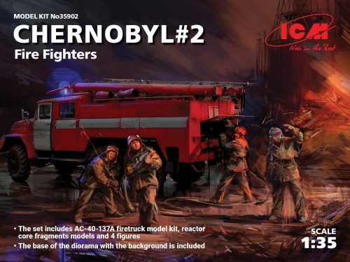 ICM Chernobyl2. Fire Fighters(AC-40-137A firetruck&4figur&diora base w.backgrou 1:35 (35902)