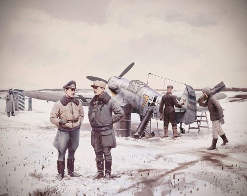 ICM Bf 109F-4 with German Luftwaffe stuff 1:48 (48804)