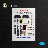   Kelik Me-262 A-1/S-92 - interior 3D decals for Arma Hobby 1:72 (K72260)