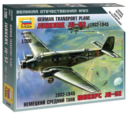 Zvezda Transport Plane Junkers JU-52 1932-1945 1:200 (6139)