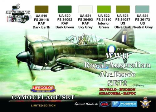 Lifecolor Australian Air Force WWII, 6 x 22 ml (RAAF) Set 2, 6 x 22 ml (XS02)
