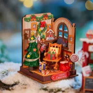   Robotime Christmas Fireplace 3D Puzzle - Karácsonyi kandalló miniház DS041