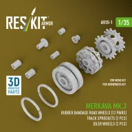   ResKit Models Merkava Mk.3 rubber bandage road wheels (12 pairs), track sprockets (2 pcs), idler wheels (2 pcs) for Meng/HobbyBoss kit (3D Printed) 1:35 (AV35-0001)