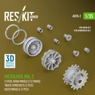   ResKit Models Merkava Mk.3 steel road wheels (12 pairs), track sprockets (2 pcs), idler wheels (2 pcs) for Meng/HobbyBoss kit (3D Printed) 1:35 (AV35-0002)