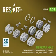   ResKit Models Merkava Mk.3 damaged rubber bandage wheels (12 pairs), track sprockets (2 pcs), idler wheels (2 pcs) for Meng/HobbyBoss kit (3D Printed) 1:35 (AV35-0006)