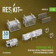   ResKit Models Merkava Mk.3 rear hull metall storage baskets (2 pcs) w/workable chains for HobbyBoss kit (3D Printed) 1:35 (AVU35-0008)