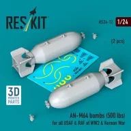   ResKit Models AN-M64 bombs (500 lbs) for all USAF & RAF of WW2 & Korean War (2 pcs) (3D Printed) 1:24 (RS24-0012)
