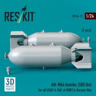   ResKit Models AN-M64 bombs (500 lbs) for all USAF & RAF of WW2 & Korean War (2 pcs) (3D Printed) 1:24 (RS24-0012)