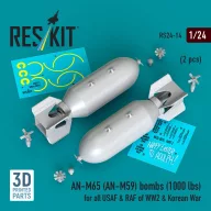   ResKit Models AN-M65 (AN-M59) bombs (1000 lbs) for all USAF & RAF of WW2 & Korean War (2 pcs) (3D Printed) 1:24 (RS24-0014)
