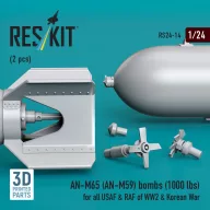   ResKit Models AN-M65 (AN-M59) bombs (1000 lbs) for all USAF & RAF of WW2 & Korean War (2 pcs) (3D Printed) 1:24 (RS24-0014)