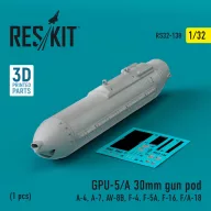   ResKit Models GPU-5/A 30mm gun pod (1 pcs) (A-4, A-7, AV-8B, F-4, F-5A, F-16, F/A-18) (3D Printed) 1:32 (RS32-0138)