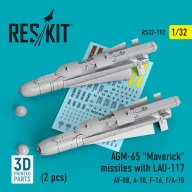   ResKit Models AGM-65 Maverick missiles with LAU-117 (2 pcs) (AV-8B, A-10, F-16, F/A-18) (3D Printed) 1:32 (RS32-0192)