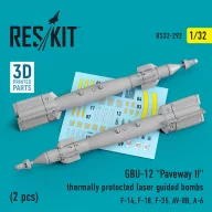   ResKit Models GBU-12 Paveway II thermally protected laser guided bombs (2 pcs) (F-14, F-18, F-35, AV-8B, A-6) (3D Printed) 1:32 (RS32-0292)