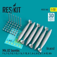   ResKit Models Mk.82 bombs (6 pcs) (F-4, F-5, F-8, F-15, F-16, F-18, A-1, A-4, A-6, A-7, A-10, Kfir) (3D Printed) 1:32 (RS32-0342)