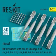   ResKit Models Mk.82 bombs with Mk.15 Snakeye fins (6 pcs) (F-4, F-5, F-8, F-15, F-16, F-18, A-1, A-4, A-6, A-7, A-10, Kfir) (3D Printed) 1:32 (RS32-0343)
