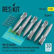   ResKit Models Mk.82 bombs with Mk.15 Snakeye fins thermally protected (6 pcs) (F-4, F-8, F-14 F-18, A-1, A-4, A-6, A-7, AV-8B) (3D Printed) 1:32 (RS32-0345)