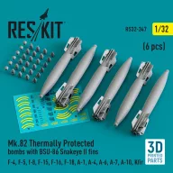   ResKit Models Mk.82 thermally protected bombs with BSU-86 Snakeye II fins (6 pcs) (F-4, F-5, F-8, F-15, F-16, F-18, A-1, A-4, A-6, A-7, A-10, Kfir) (3D Printed) 1:32 (RS32-0347)