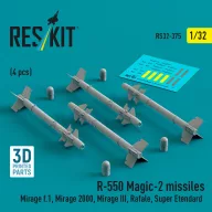   ResKit Models R.550 Magic-2 missiles (4 pcs) (Mirage F.1, Mirage 2000, Mirage III, Rafale, Super Etendard, MiG-21, Jaguar) (3D Printed) 1:32 (RS32-0375)