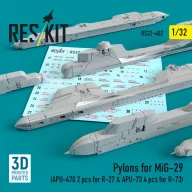  ResKit Models Pylons for MiG-29 (APU-470 2 pcs for R-27 & APU-73 4 pcs for R-73) (3D Printed) 1:32 (RS32-0402)