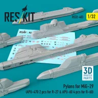   ResKit Models Pylons for MiG-29 (APU-470 2 pcs for R-27 & APU-60 4 pcs for R-60) (3D Printed) 1:32 (RS32-0403)