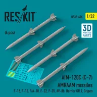   ResKit Models AIM-120C (C-7) AMRAAM missiles (4 pcs) (F-16, F-15, F/A-18, F-22, F-35, AV-8b, Harrier GR.9, Gripen) (3D Printed) 1:32 (RS32-0406)