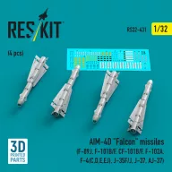   ResKit Models AIM-4D Falcon missiles (4 pcs) (F-89J, F-101B/F, CF-101B/F, F-102A, F-4(C,D,E,EJ), J-35F/J, J-37, AJ-37) (3D Printed) 1:32 (RS32-0431)