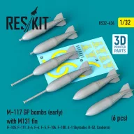   ResKit Models M-117 GP bombs (early) with M131 fin (6 pcs) (F-105, F-111, A-4 ,F-4, F-5, F-104, F-100, A-1 Skyraider, B-52, Canberra) (3D Printed) 1:32 (RS32-0434)