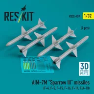   ResKit Models AIM-7M Sparrow III missiles (4 pcs ) (F-4, F-5, F-15, F-16, F-14, F/A-18) (3D Printed) 1:32 (RS32-0459)