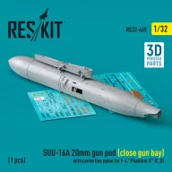   ResKit Models SUU-16A 20mm gun pod (close gun bay) with centerline pylon for F-4 Phantom II (C,D) (1 pcs) (3D Printed) 1:32 (RS32-0469)