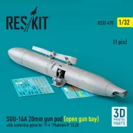   ResKit Models SUU-16A 20mm gun pod (open gun bay) with centerline pylon for F-4 Phantom II (C,D) (1 pcs) (3D Printed) 1:32 (RS32-0470)