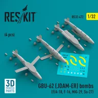   ResKit Models GBU-62 (JDAM-ER) bombs (4 pcs) (F/A-18, F-16, MiG-29, Su-27) (3D Printed) 1:32 (RS32-0472)